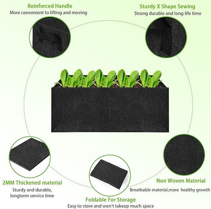 3 Pack Plant Grow Bags,Breathable Fabric Raised Garden Bed,36L/9.5 Gallon 400GSM Heavy Duty Rectangle Growing Pots for Vegetable,Flowers,Fruit/ Flower Planter Containers with Handles(60x30x20cm)