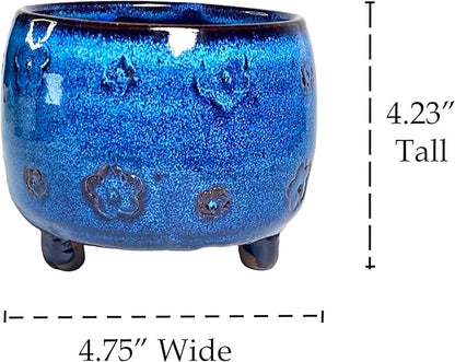 Arktiva Ceramic Planter Pot w/Drainage, 4.75 Inch Dia, Indoor Outdoor, Home Patio Garden, Plants, Flower Succulent, Glazed Plum Blossom Round