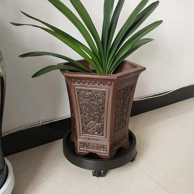 12.6 Inch Wheeled Planter Saucer Tray,Potted Flower Mover Dolly with Casters Round Coaster for Indoor Outdoor, Heavy Duty Plant Caddie with Wheels,Rolling Plant Stand Pot Trolley,
