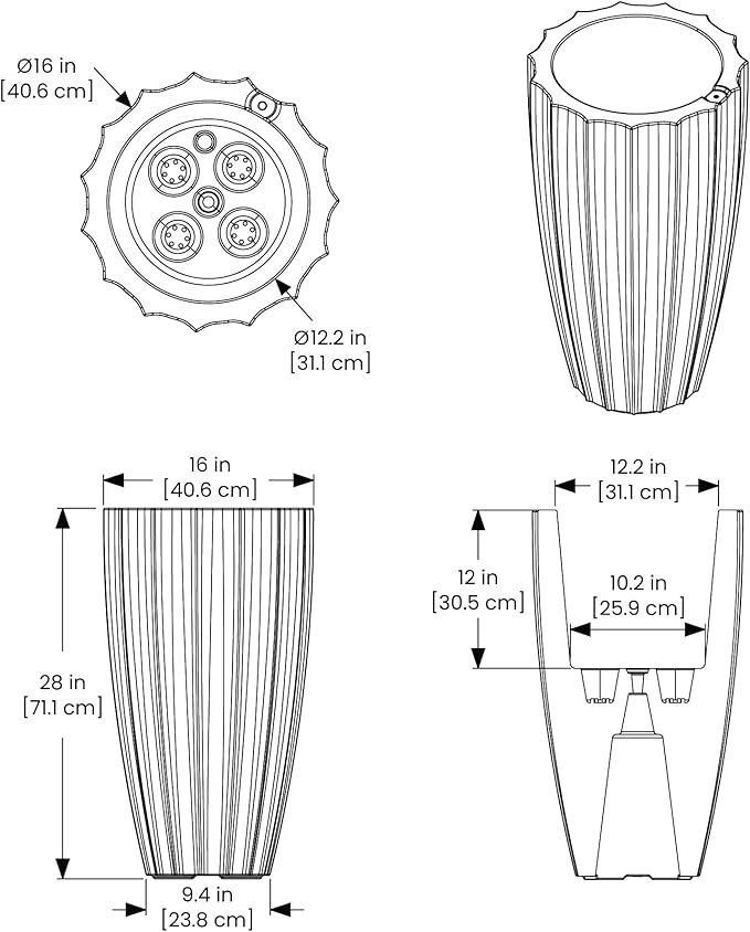 Mayne Inc. Sedona 28in Tall Planter - White - 16in Dia x 28in H - with 6.6 Gallon Built-in Water Reservoir (2832-W)