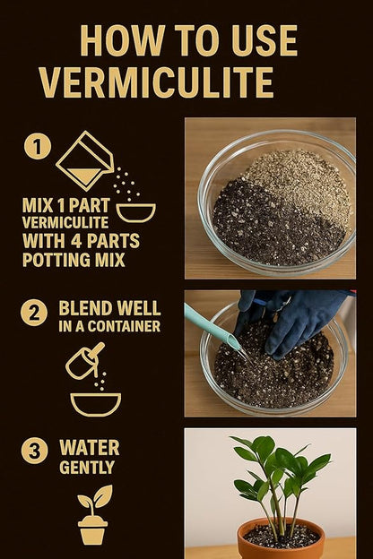 Horticultural Organic Vermiculite by GARDENERA - Medium Grade - Natural Soil Additive for Potted Plants, Orchids, Hydroponics, Terrariums (4 Quart)