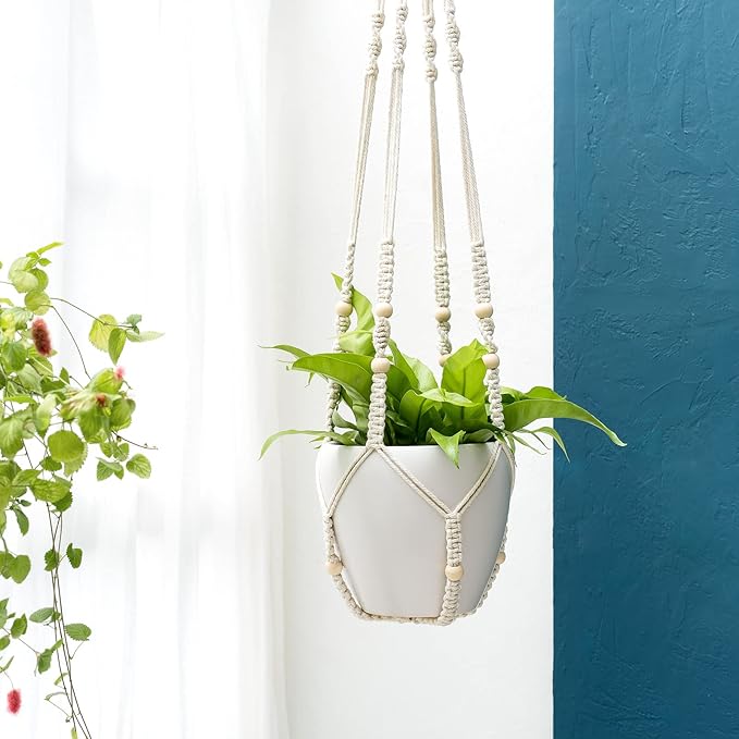 Mkono 1 Pack 43 Inch Macrame Plant Hanger and 1 Pack 70 Inches 3 Tier Macrame Plant Hanger Hanging Planter Basket