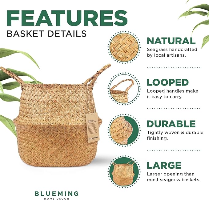 Plant Basket – Olive Tree Pot for Indoor Artificial Trees, 9-10 Inch Woven Wicker Planter Baskets for Faux House Plants (Original, Large)