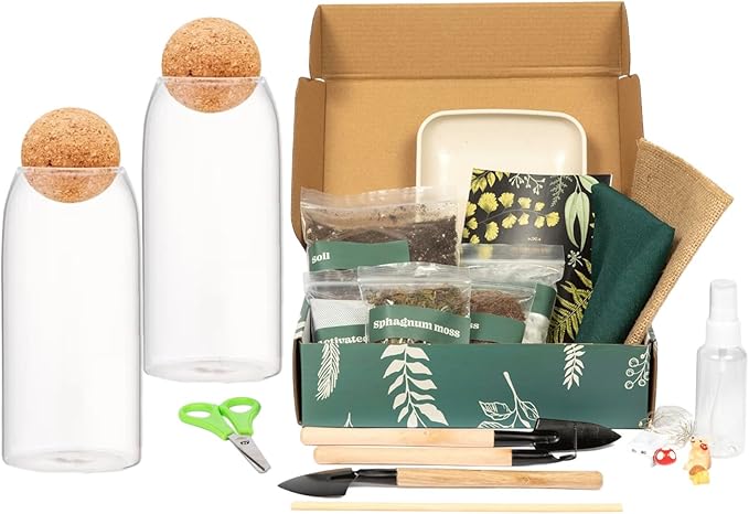DIY Terrarium Kit with Closed Glass Bottle Container Planter with Lid (Ball Cork) | 2 Jars | Airtight Terrarium | Create Your Own Indoor Garden (No Live Plants)
