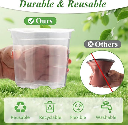 60 Pack Clear Nursery Pots with Humidity Domes, 4 Inch Plastic Plant Pots with Drainage Holes for Seedlings, Transparent Seed Starting Pot for Cuttings Propagation Indoor Gardening