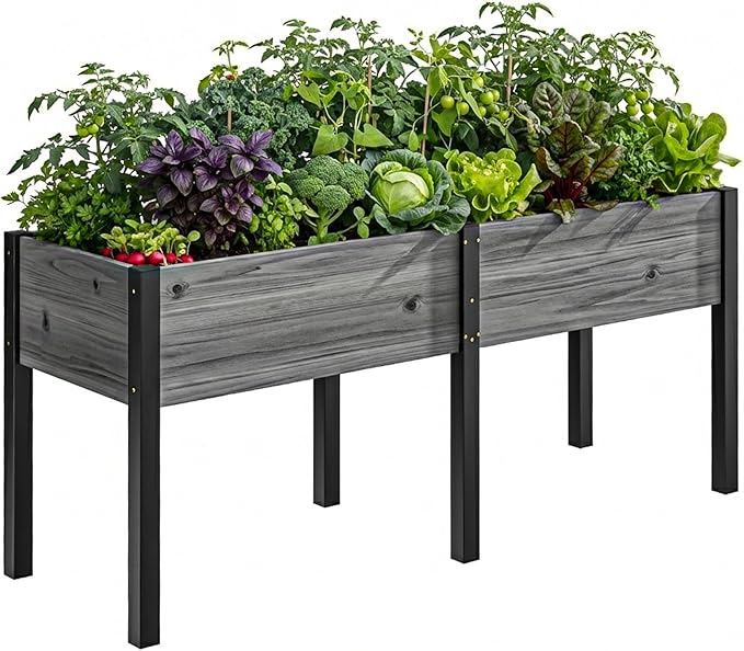 DoCred Raised Garden Bed, 70.9" x 22.8" x 31.5" Large Elevated Wooden Horticulture Planter Box with Metal Legs Standing Growing Bed Planter for Gardening, Balcony, Backyard, Patio