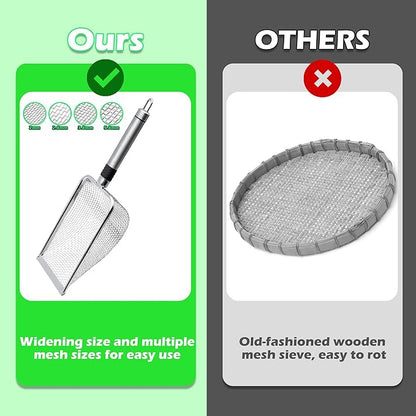 4Pcs Soil Sifter for Gardening, Mesh Stainless Steel Sieve Sifter with Handle(2/2.8/3.8/5mm), Portable Garden Sifter for Soil Rocks Sand Compost Dirt