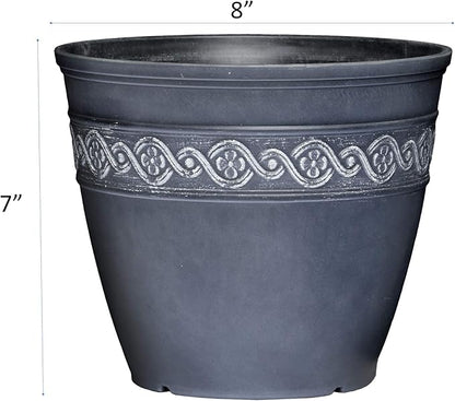 Classic Home and Garden Corinthian Resin Flower Pot Planter, Storm Blue, 8" (Pack of 4)