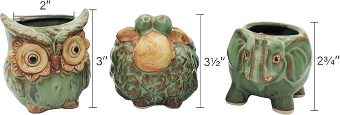 Cotta Planters Cute Animal Succulent Planter Pots 3 Pack Sheep Planter Elephant Pot Owl Planter with Drainage Hole for 2" Small Plants