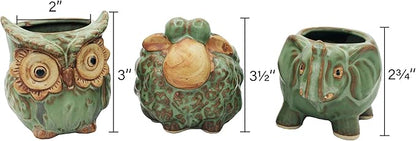 Cotta Planters Cute Animal Succulent Planter Pots 3 Pack Sheep Planter Elephant Pot Owl Planter with Drainage Hole for 2" Small Plants