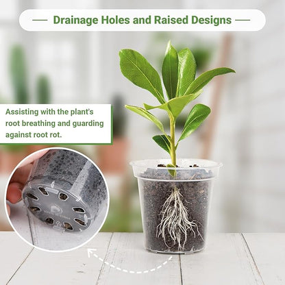 GREANER 60 Packs Clear Plant Nursery Pots, 3 Inch Plastic Pot with Drainage Holes, Reinforced Flower Seed Starter Pot for Indoors Outdoor Plants with 20 Plant Labels - Transparent