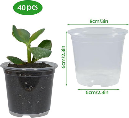 40 Pack 3 Inch Clear Nursery Pots with Drainage Plant Pots for Plants Transparent Potting Containers for Plants Seeding Starter Pot (Clear, 3 Inch 40 Pcs)