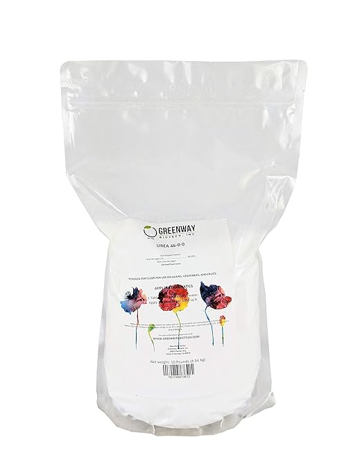 Greenway Biotech, Inc. Urea Fertilizer Indoor & Outdoor Plant Food - High Efficiency 46% Nitrogen 46-0-0 - Prilled Aqua Regia Gold Refining 99.9% Water Soluble Garden Lawn Fertilizer (10 Pounds)