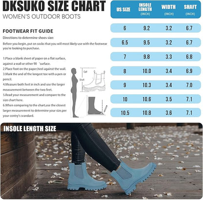 DKSUKO Rain Boots Women Waterproof Chelsea Boots Ankle Garden Shoes for Ladies Rubber Short Rainboots with Removable Comfort Insole for Outdoor Work Deck Mud Boots
