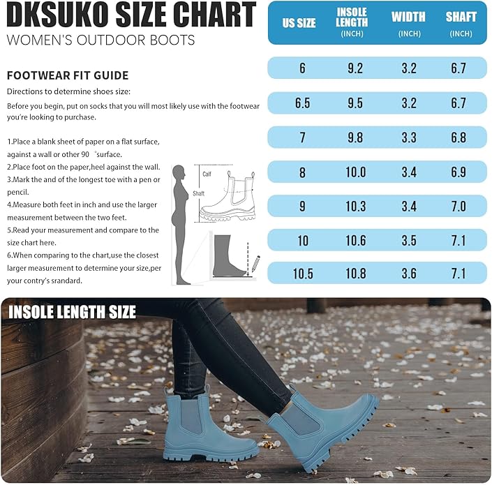 DKSUKO Rain Boots Women Waterproof Chelsea Boots Ankle Garden Shoes for Ladies Rubber Short Rainboots with Removable Comfort Insole for Outdoor Work Deck Mud Boots