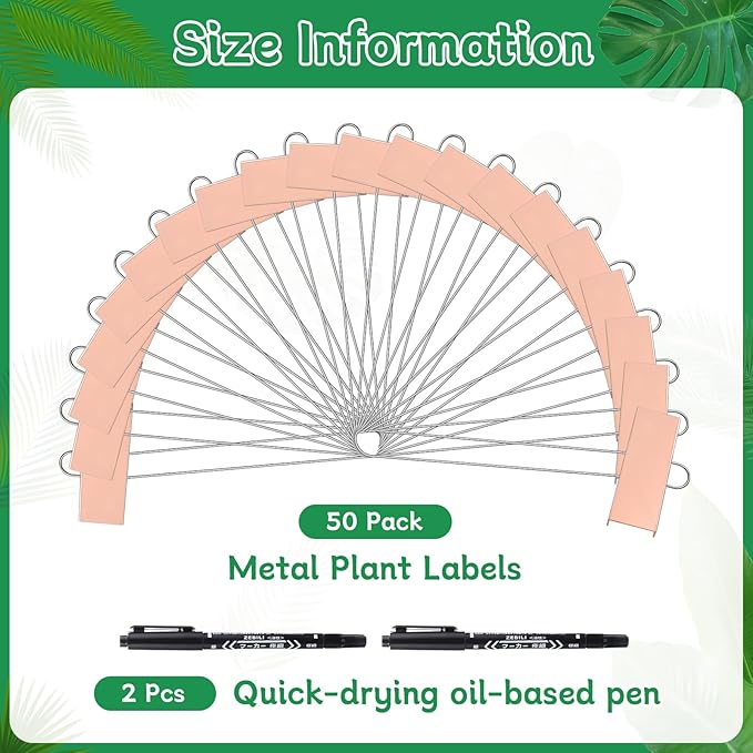 Garden Labels, 50 Pack Metal Plant Labels Waterproof Garden Markers with Pen for Seedlings Vegetables Flower, Height 10.6'' Label Area 3.5''X 1.2''
