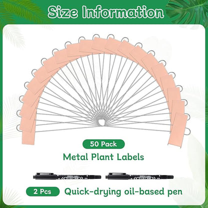 Garden Labels, 50 Pack Metal Plant Labels Waterproof Garden Markers with Pen for Seedlings Vegetables Flower, Height 10.6'' Label Area 3.5''X 1.2''