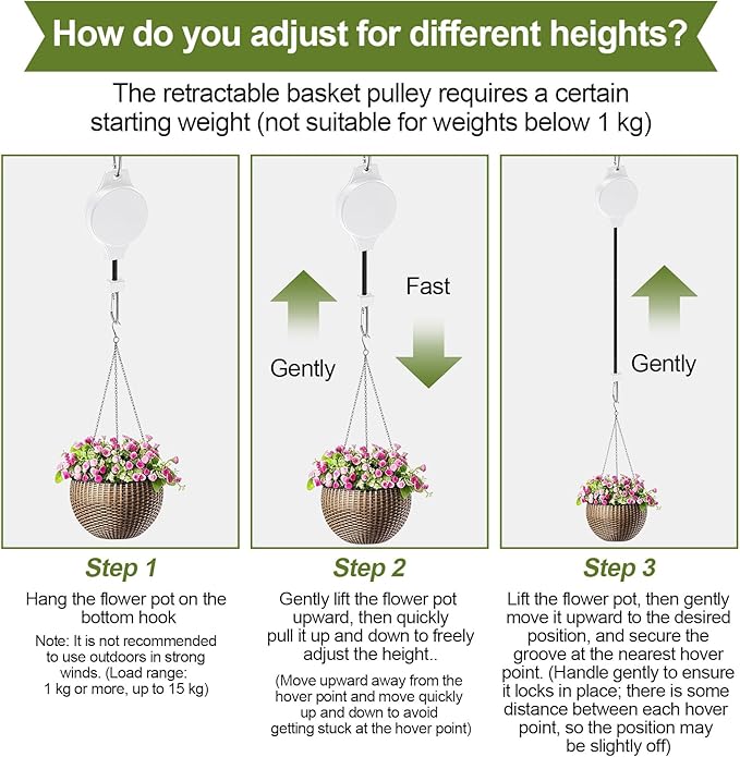 Retractable Plant Hanger with Pulley System, Effortless Raising and Lowering for Indoor and Outdoor Plants, Hanging Planters, Garden Pots & Bird Feeders (4-Pack,White)