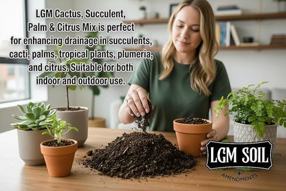 LGM Premium Cactus & Succulent Soil Mix (0.5 Cu Ft) – Root Rot Protection with Volcanic Ash & Chicken Manure – Fast Draining Mix for Indoor Plants, Aloe, Citrus, & Palms – Organic, Ready-to-Use