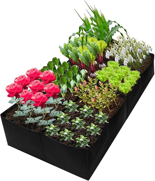 128 Gallon Garden Grow Bags, 6x3x1Ft Fabric Raised Garden Bed, Rectangular Grow Bags for Growing Vegetables Potatoes Flowers Planting Container (8Grids)