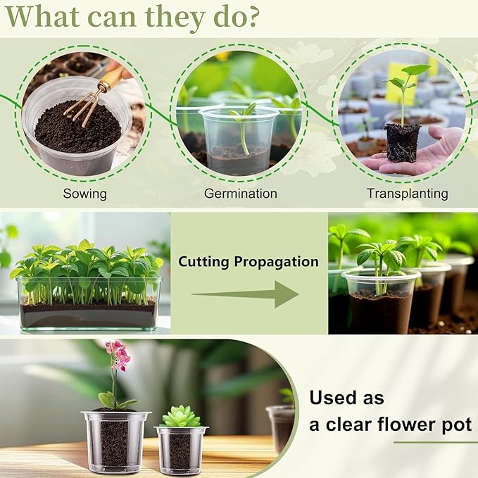 SupKing 6 Inch Clear Nursery Pots Large Plastic Seed Starter 8 Packs Plant Flower Pot with Drainage Holes for Transplanting Succulents Cuttings Seedlings Bonus 15 Plant Labels