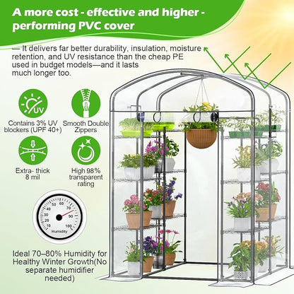 Abimars Walk-in Greenhouse with Height-Adjustable Shelves, Heavy Duty Green House for Outdoors/Indoors, Heavy-Duty Steel Frame & Thickened PVC Cover, 82"x57"x55.5", Black