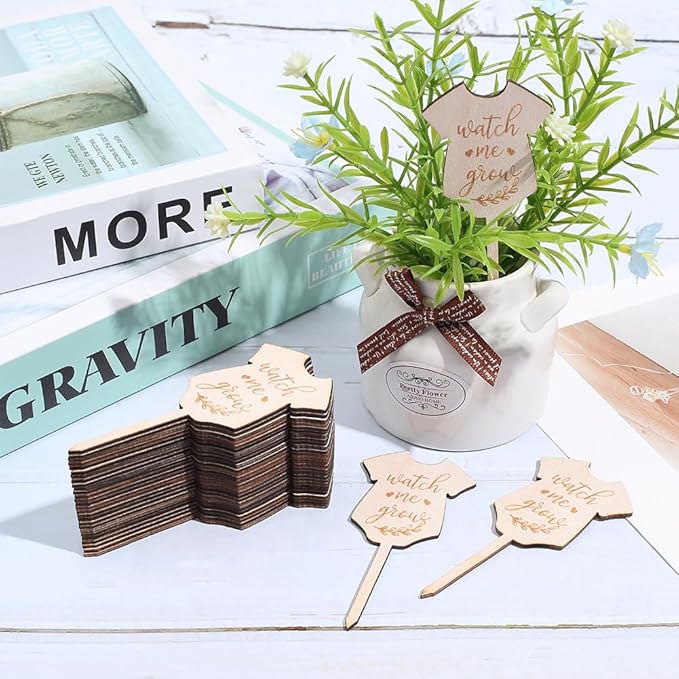 GORGECRAFT 30Pcs Watch Me Grow Plant Tags Succulent Labels Clothes Wooden Plant Stakes Gift Nursery Garden Marker Sign for Seed Potted Flower Herbs Teacher Appreciation Xmas Thanksgiving Supplies