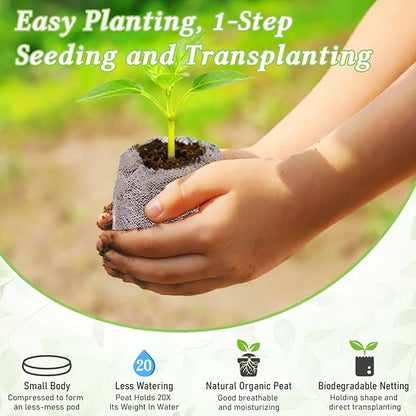 Legigo 50 PCS 30mm Peat Pellets Seed Starter Soil, Compressed Seed Starting Pods Plant Starter Soil Pods Plugs for Seedlings, Peat Pods for Starting Seeds, Herbs Tomatoes Flowers and Vegetables