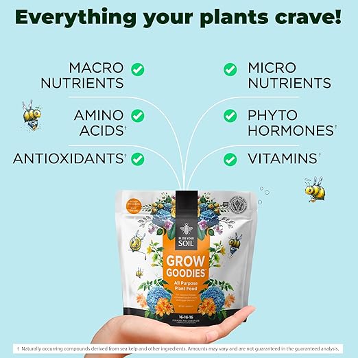 All Purpose Plant Food - Grow Goodies, High-Performance Fertilizer, Triple 16 NPK + Organic Superfoods and Micronutrients (Roses, Vegetables, Orchids, Tomatoes, Gardens, 1LB)