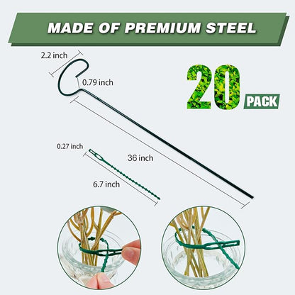Joyhalo 20 Pack Plant Support Stakes 36 Inches, Plant Stakes, Flower Stakes with 24 Twist Ties, Garden Sticks for Plants Hibiscus, Sunflower, Red Hot Poker, Hydrangea, Tomato, Sapling Etc