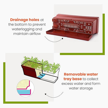 Mintra Window Box Planter, Window Planter Box for Indoor Outdoor Use, Rectangular Pots with Saucers & Drainage Holes, Decorative Plant Pots for Window Sill, Shelf, Desktop, 19" Wx6.75 H, Coral