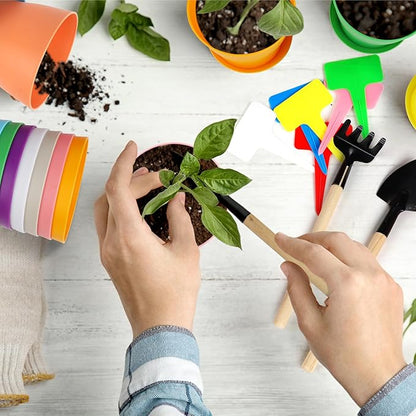 60 Pieces Plastic Planters 4 Inch Flower Pot with Trays Labels Multicolor Flower Plant Pots Plants Nursery Pots Flower Seedling Nursery Pots for Indoor Outdoor Plant, Herb, Succulent, 10 Color