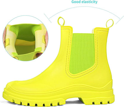 DKSUKO Rain Boots Women Waterproof Chelsea Boots Ankle Garden Shoes for Ladies Rubber Short Rainboots with Removable Comfort Insole for Outdoor Work Deck Mud Boots