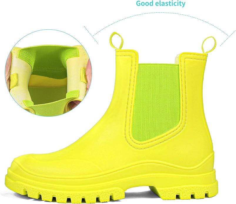 DKSUKO Rain Boots Women Waterproof Chelsea Boots Ankle Garden Shoes for Ladies Rubber Short Rainboots with Removable Comfort Insole for Outdoor Work Deck Mud Boots