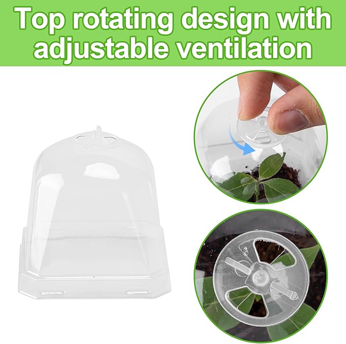 EBaokuup 10 Pack Clear Plant Nursery Pots with Humidity Dome-3" Reusable Plastic Gardening Pot with Printed Labels-Small Seed Starting Pots for Seedlings Vegetables Succulents Cuttings