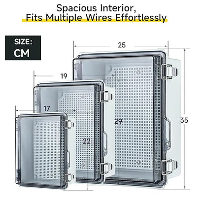 Large Waterproof Electrical Junction Box, IP67 Waterproof Clear ABS Plastic Enclosure Boxes for Outdoor Network Enclosure with Hinged Cover, Mounting Plate, Wall Brackets(13.8"x9.8"x5.9" Clear)