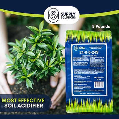 Supply Solutions Ammonium Sulfate Fertilizer 21-0-0 +24% Sulfur for Deep Green Plants - Soil Acidifier for Flowers, Trees, Lawn, Acid Loving - Sulfur for Plants Hydrangea Fertilizer (5 Pounds)