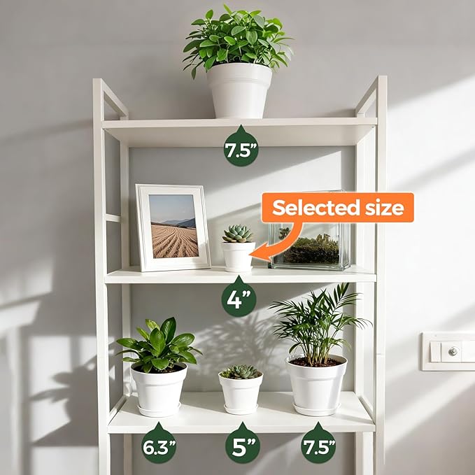 T4U 4 Inch Plant Pots 8-Pack, Small Flower Pots with Drainage Hole and Saucer, Decorative Nursery Pot Bulk for African Violet, Snake Plant, Succulent, Herb and Plants Indoor (8 Pcs 4" Pots, White)