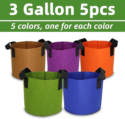 Grow Bags,Growing Pot Bags Garden Grow Bag Indoor Outdoor Fabric Aeration Plant Pot Container Flower Vegetable Pouch (Mixed 5colors,3 Gallon)