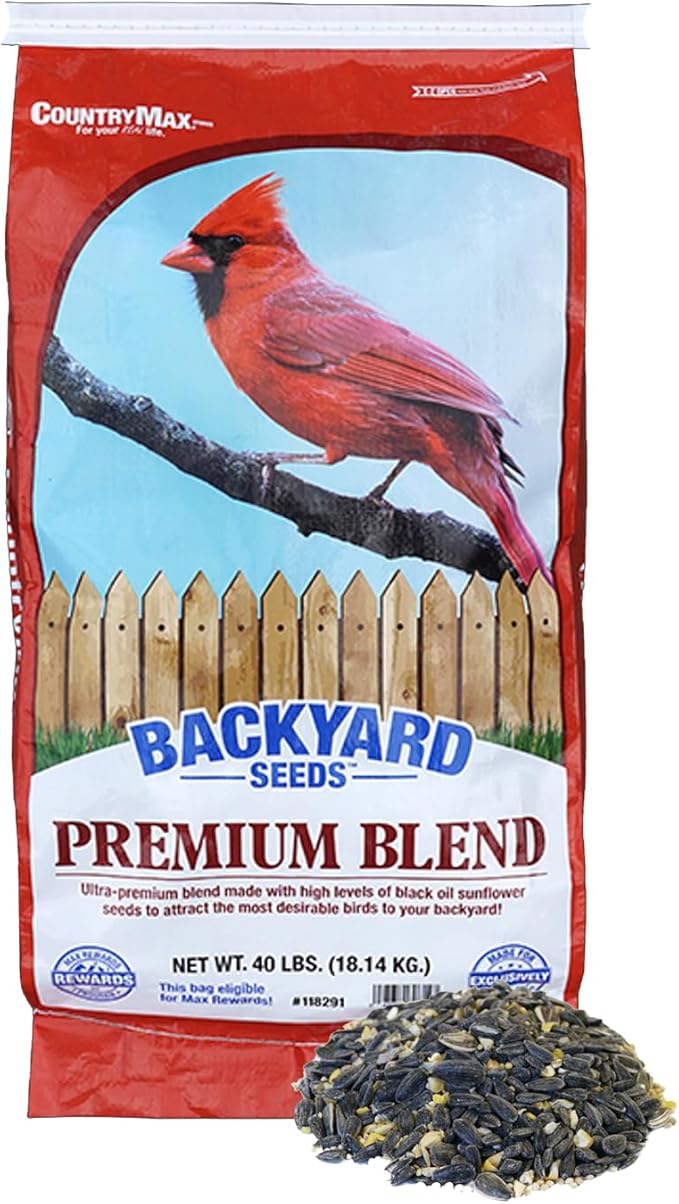 CountryMax Backyard Seeds Premium Bird Seed 40lbs - Supreme Wild Bird Food Blend for Outside Feeders, Large Bulk Bag of Wild Bird Food