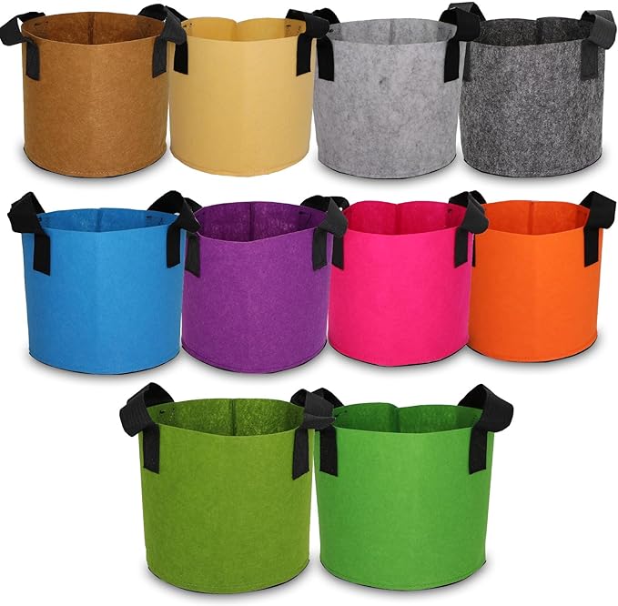 Grow Bags,Growing Pot Bags Garden Grow Bag Indoor Outdoor Fabric Aeration Plant Pot Container Flower Vegetable Pouch (Mixed 10colors,5 Gallon)