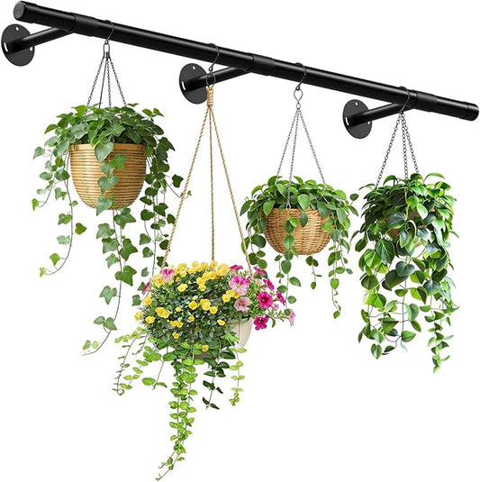 Plant Hanging Rod, 62 Inch Plant Hanger Indoor for Window Ceiling, Heavy Duty Hanging Planters for Indoor Plants, Black Wall Plants Holder, Window Plants Shelves Pot/Chain/Plant Not Included