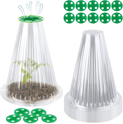UQM 20 Pack Garden Cloches for Plants, Reusable Bell Plant Protector with Rotary Vent Cover, Garden Protection from Animals Snails Birds Chickens Insect, 9.18" H X7.56 D (Clear)