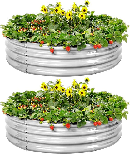 Land Guard Galvanized Raised Garden Bed 2Pcs, Planter Raised Garden Beds Outdoor, Round Clearance Raised Garden Beds for Gardening Vegetables 4x4x1ft……