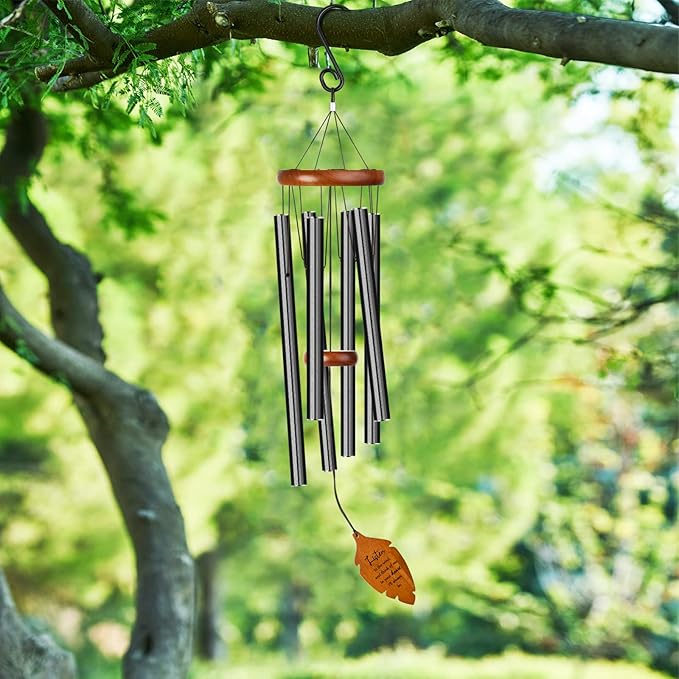 Outdoors Wind Chimes Sympathy Memorial for Loss of Loved One - Soothing Melodic Tones. Bamboo and Aluminum Chime Great as a Gift for Your Patio Porch Garden and Backyard (34.6" Black)