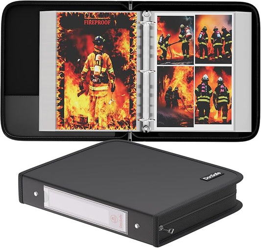 DocSafe Photo Album 4x6 400 Pockets,Fireproof Photo Book with 100 Plastic Sleeves,Large Capacity Binder Protect Family Wedding Anniversary Baby Vacation Pictures,Zipper Closure,2-Inch O-Rings,Black