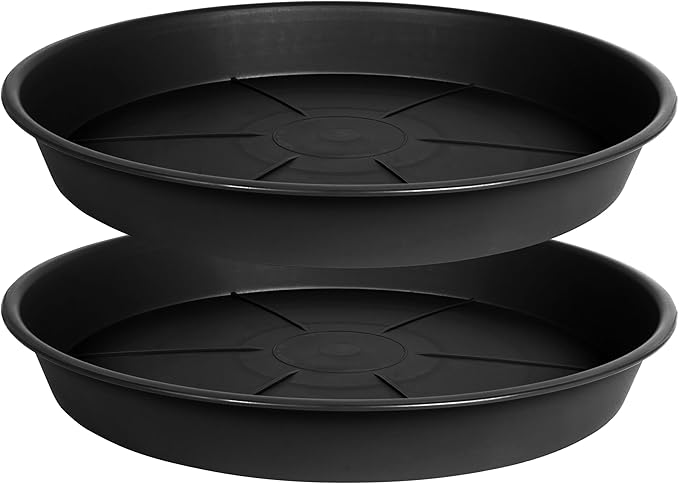 2 Pack of Plant Saucer Tray 17 inch, Heavy Duty Plastic Pot Plant Drip Trays Saucers for Indoors Outdoor, Plant Water Tray for Planters 15-17" (17", Black)