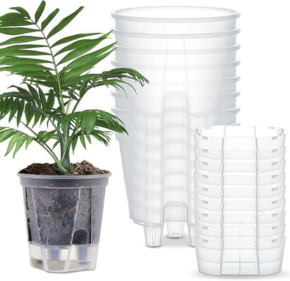Self Watering Pots for Indoor Plants with Deep Reservoir and High Drainage Holes for Outdoor Plants and Flowers, Bare Root Planter(5.91'',Clear,9 Pcs)