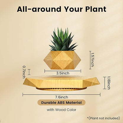 Levitating Plant Pot,Magnetic Floating Plant Pot for Small Plants,360°Rotating Levitating Desk Decor for Home & Office,Floating Pot Gift for Plant Lovers,Birthday, Christmas, New Year(Wood)