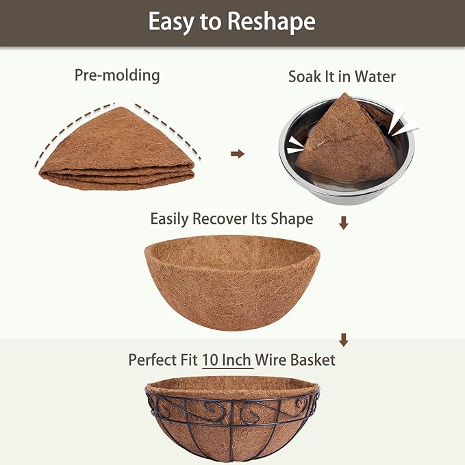 GreatBuddy 4 Pcs Coconut Hanging Basket Liners 10 Inch, Sturdy Round Coco Liners for Planters, Perfect Replacement for The Old, 100% Natural, Easy to Straighten Out